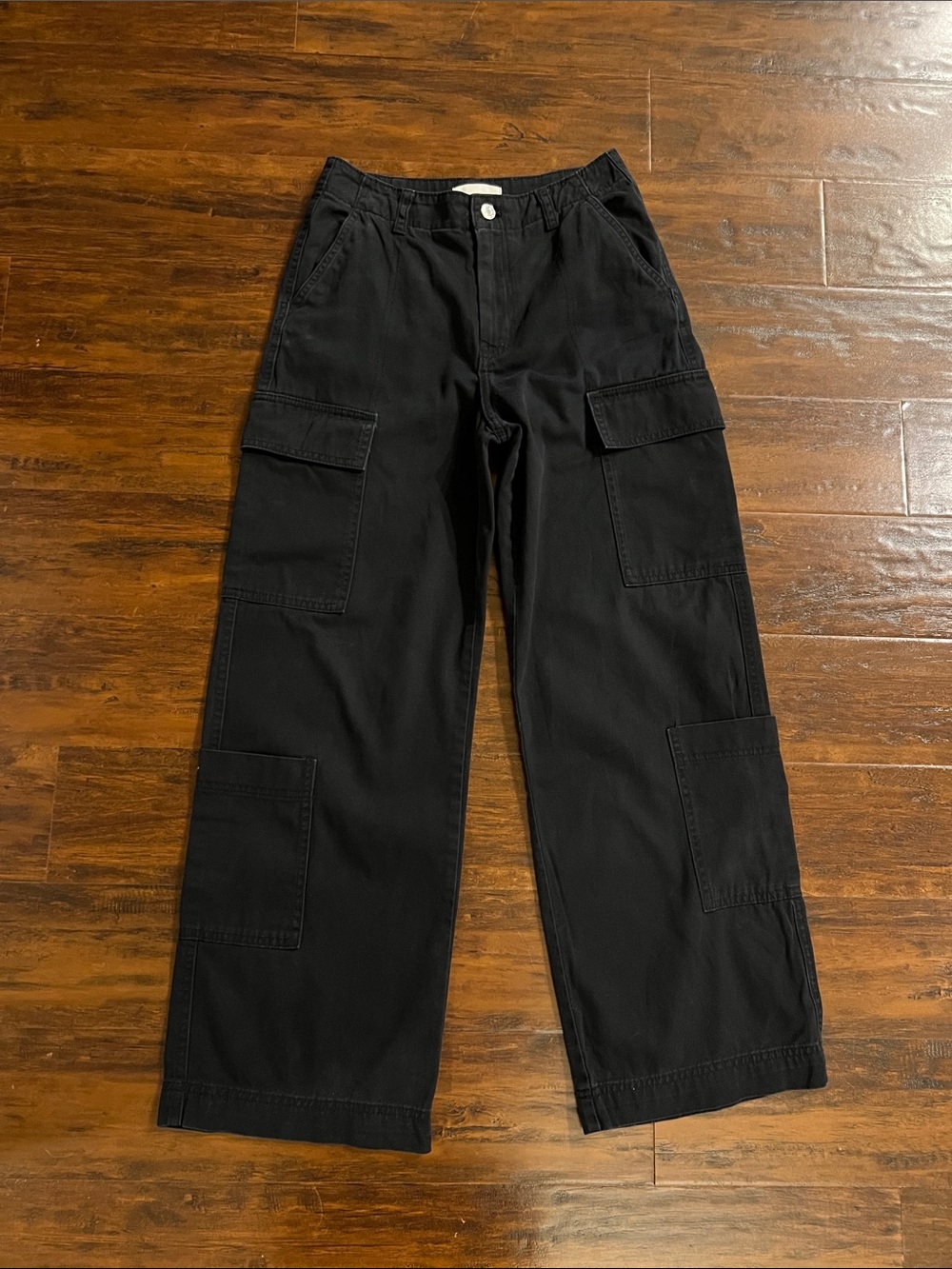 H&M Black High Waist Wide-Leg Cargo 100% Cotton Pants Size 2
